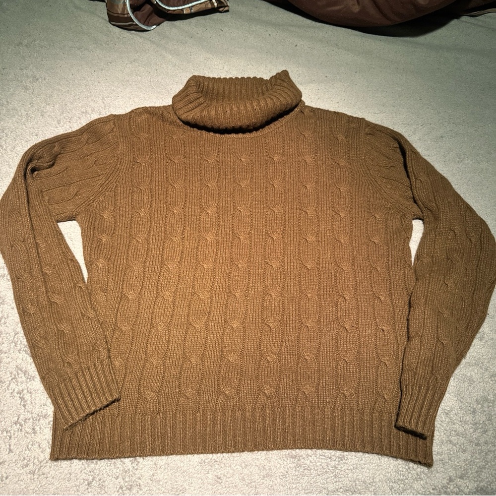 Evan Picone Women's Brown Cable Knit Turtleneck Sweater Size M